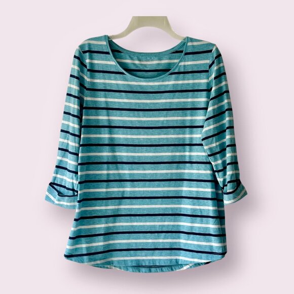 🍁Croft & Barrow 3/4 Sleeves blue/white/navy Stripes Top Blouse Tunics Size L - Picture 1 of 7